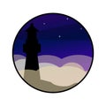 Lighthouse on ocean or sea beach cartoon background vector illustration. Royalty Free Stock Photo