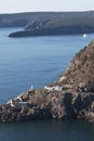 Lighthouse and old gun placements guard the entrance to Saint Jo Royalty Free Stock Photo