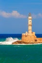 Lighthouse in old harbour, Chania, Crete, Greece Royalty Free Stock Photo