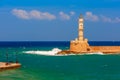 Lighthouse in old harbour, Chania, Crete, Greece Royalty Free Stock Photo