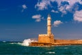 Lighthouse in old harbour, Chania, Crete, Greece Royalty Free Stock Photo