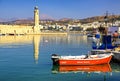 Lighthouse in old town at city Rethymno in Crete island at Greece Royalty Free Stock Photo