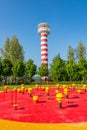 Lighthouse and the outdoor gym equipment in new, modern neighbourhood in the city of Almere, Province Flevoland