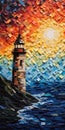 Colorful Lighthouse Sunset: A Paper Sculpture Painting
