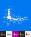 Lighthouse paper sticker with hand drawn elements