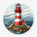 Lighthouse Paper Stickers in Red and White on White Background - AI Generated Royalty Free Stock Photo