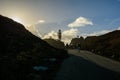 Lighthouse in the sunset. lighthouse and people