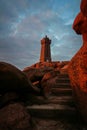 Lighthouse at Ploumanac'h at sunset Royalty Free Stock Photo