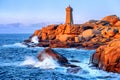 Lighthouse of Ploumanach on Cote de Granite Rose, Brittany, France Royalty Free Stock Photo