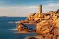Lighthouse of Ploumanach at golden hour in Perros-Guirec, CÃÂ´tes d`Armor Brittany, France