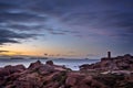 Lighthouse of Ploumanach at sunset in Perros-Guirec, CÃÂ´tes d`Armor, Brittany France