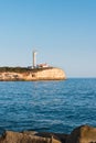 The Lighthouse of Ponta do Altar on promontory. Evening Atlantic