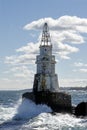 Lighthouse in the port of Ahtopol, Black Sea, Bulgaria, vertical shot Royalty Free Stock Photo