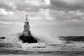 Lighthouse in the port of Ahtopol, Black Sea, Bulgaria,black and white Royalty Free Stock Photo