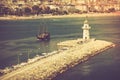 Lighthouse in port Alanya, Turkey. Mediterranean sea. Royalty Free Stock Photo