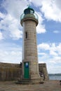 Lighthouse port Binic at low tide in the coast of Armor in Brittany Royalty Free Stock Photo