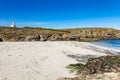 The lighthouse `Poulains` of the famous island Belle Ile en Mer in France Royalty Free Stock Photo