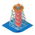 Lighthouse project icon isometric vector. Beacon model on blue print and compass