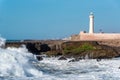 The lighthouse of Rabat in Morocco during stormy sea Royalty Free Stock Photo