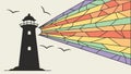 Lighthouse Rainbow Beam Illustration, vector design Generative AI Royalty Free Stock Photo