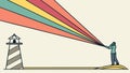 Lighthouse Rainbow Beam Side View Art, vector design Generative AI Royalty Free Stock Photo