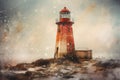 Lighthouse red winter. Generate Ai Royalty Free Stock Photo
