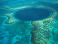 The Great Blue Hole from the air. Royalty Free Stock Photo
