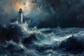 Lighthouse Resilience Amidst the Tempest. Concept Resilience, Lighthouse, Tempest, Strength,