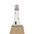 Lighthouse on the rock. Signal tower searchlight vector graphic line sketch isolated illustration. Royalty Free Stock Photo