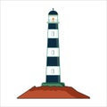 Lighthouse on rock stones island landscape, Shoreside lighthouse sea travel bright guide vector illustration graphic design Royalty Free Stock Photo