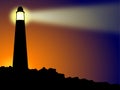 Lighthouse on rocks at sunset or sunrise