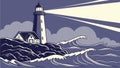 Lighthouse on Rocky Coast, Beacon Amidst Stormy Waves, vector design Generative AI Royalty Free Stock Photo
