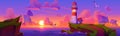 Lighthouse on rocky sea coast during sunset Royalty Free Stock Photo