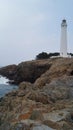Lighthouse on the rocky shore of the Sea of Japan. Matsue, Shimane, Japan