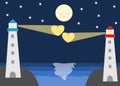 Lighthouse in a romantic scene about distance love cartoon illustration Royalty Free Stock Photo