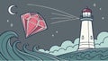 Lighthouse, Rough Waves, & Floating Gem, vector design Generative AI Royalty Free Stock Photo