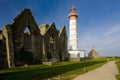 lighthouse and ruin of monastery, Pointe de Saint Mathieu, Britt Royalty Free Stock Photo