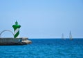 Lighthouse and sailboats view in Barcelona