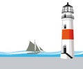 Lighthouse and sailing ship illustration Royalty Free Stock Photo