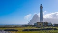 Lighthouse of San Vito Lo Capo, Sicily, Italy. View with sea and Monte Capo Monaco Royalty Free Stock Photo