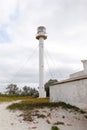 Lighthouse on the sandy with grass shore of the Black Sea Royalty Free Stock Photo