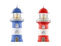 Lighthouse sea coast building set. Watercolor illustration. Hand drawn nice red and blue striped vintage style building