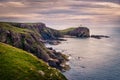 Lighthouse on a sea coastline cliff during sunset - North-West Scotland Royalty Free Stock Photo
