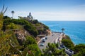 Lighthouse, sea and road near Calella, Spain Royalty Free Stock Photo