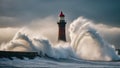 lighthouse in the sea Roker Lighthouse at Sunderland being hit by a large wave