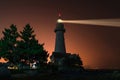 Lighthouse searchlight. Night marine embankment of Weihai