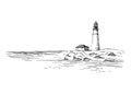 Lighthouse. Seascape. Hand drawn vector illustration