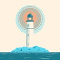 Lighthouse seascape horizon illustration.