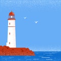 Lighthouse seascape horizon. Vector illustration