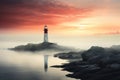 lighthouse seascape in mystic fog